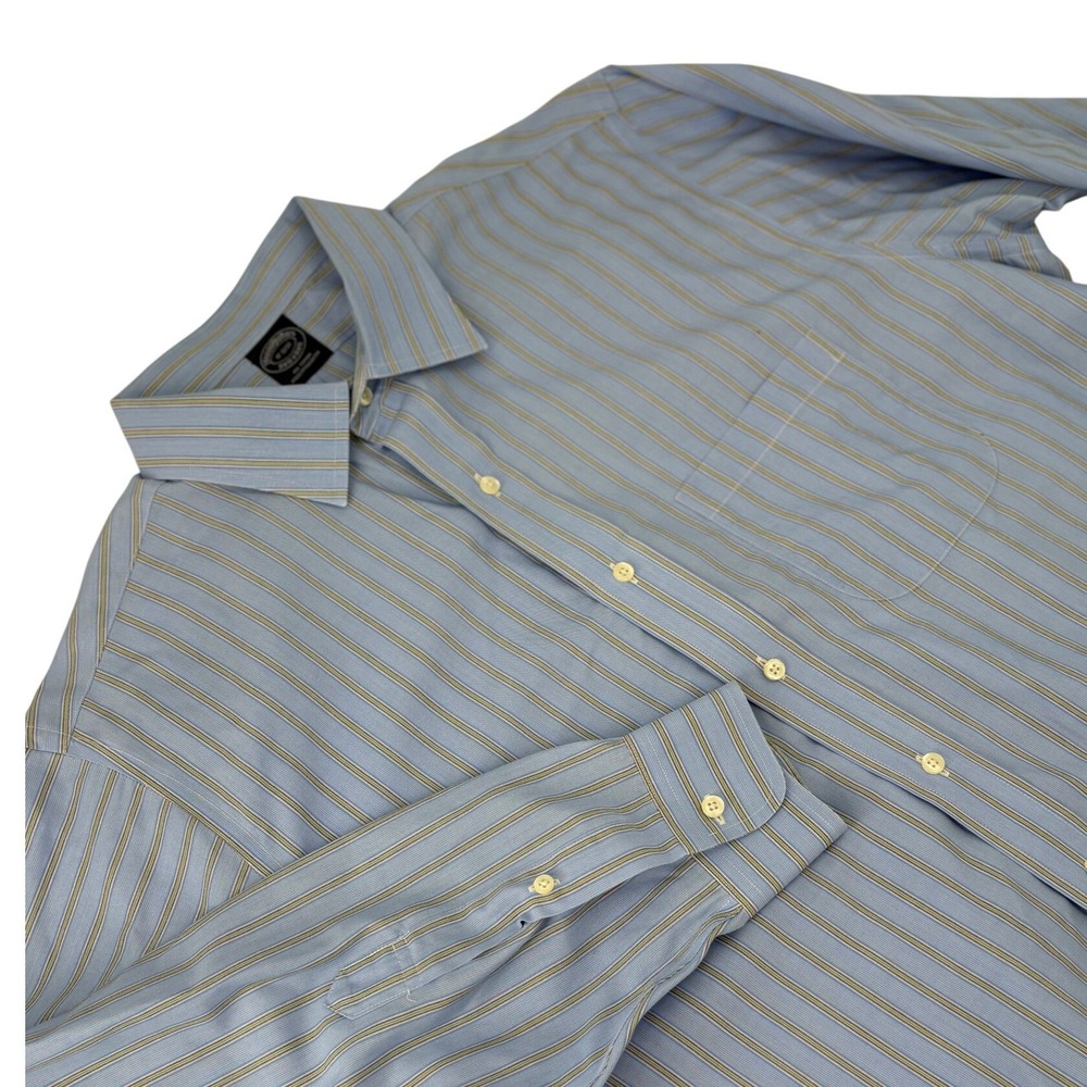 Brooks Brothers Non-Iron Dress Shirt Striped 17 32/33 Blue Mens